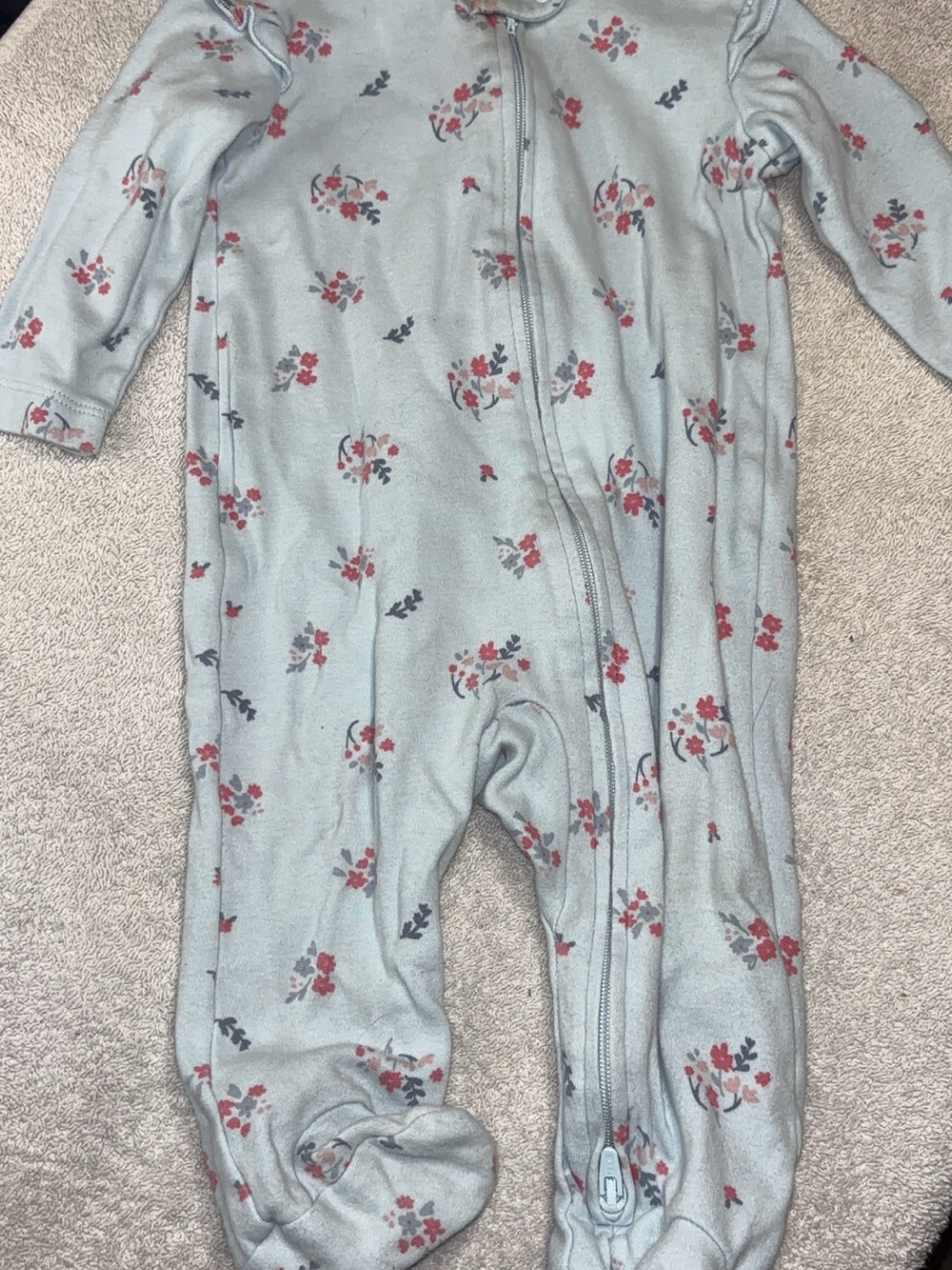 Carter's Light Blue Footed One-Piece with Red Floral Print